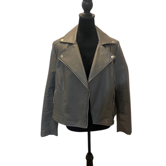 Women's Gray Motorcycle faux Leather,Biker Jacket,Large - Picture 3 of 7